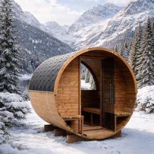 AR Sauna Fasssauna Barell mit Panorama Glass und Ofen