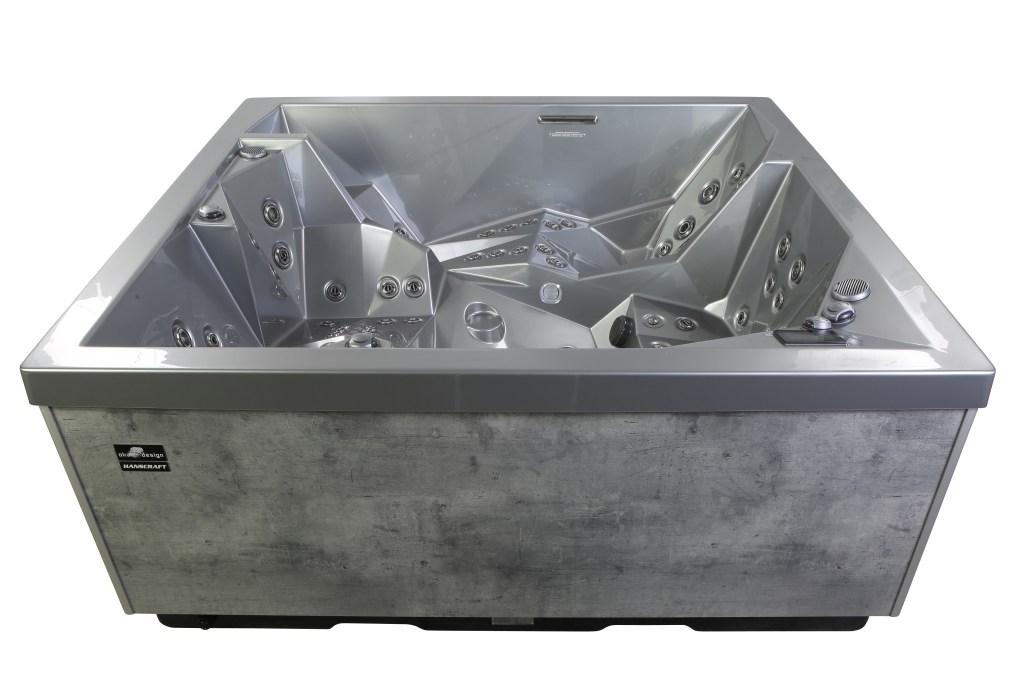 Whirlpool-Modell DIAMOND der Okandinavia-Serie, mit zehn Hydromassagedüsen und einem eleganten design, Sicht auf den Innenraum und den äußeren Rahmen.