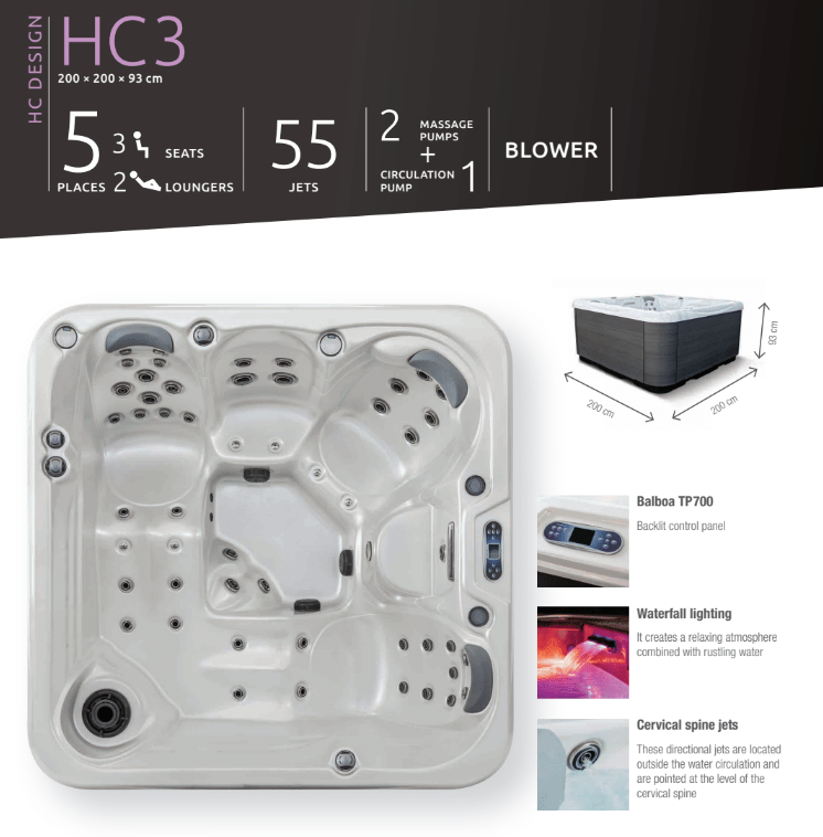 AR Whirlpool HC – Premium Whirlpool für 5 Personen mit 2 Poolliegen Spezifikation