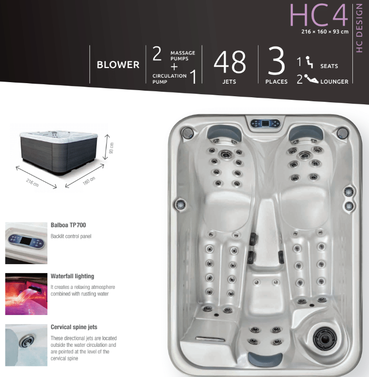 AR Whirlpool HC – Premium Whirlpool für 3 Personen mit 2 Poolliegen Spezyfikation