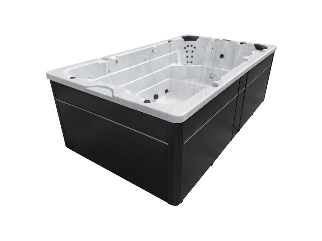 Swim SPA Thor mit einer kompakten, modernen Gestaltung, ausgestattet mit mehreren Düsen für Massage und Aquafitness.